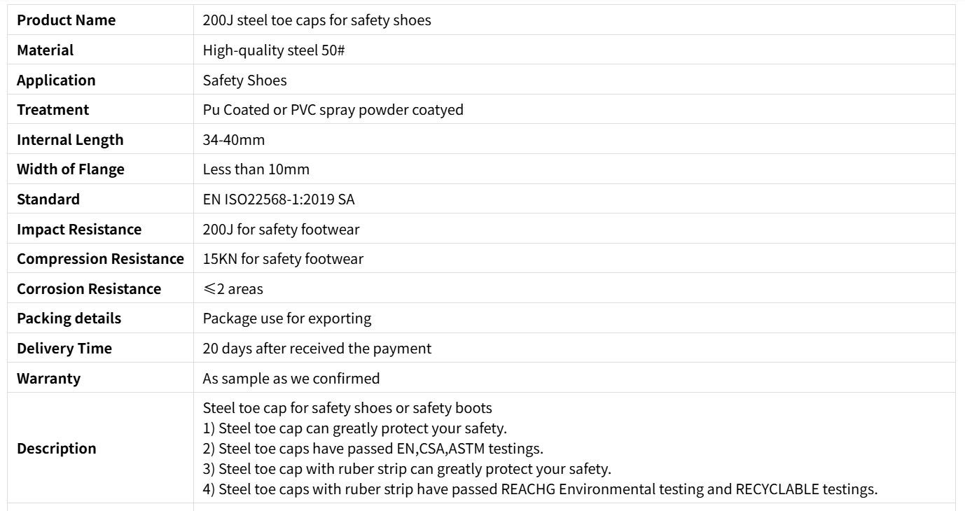 200J steel toe caps for safety shoes 200J Güvenlik Ayakları için Çelik Toe Kapaklar